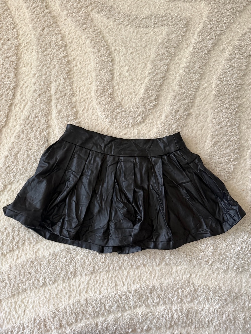Black Faux Leather Pleated Mini Skater Skirt | XS